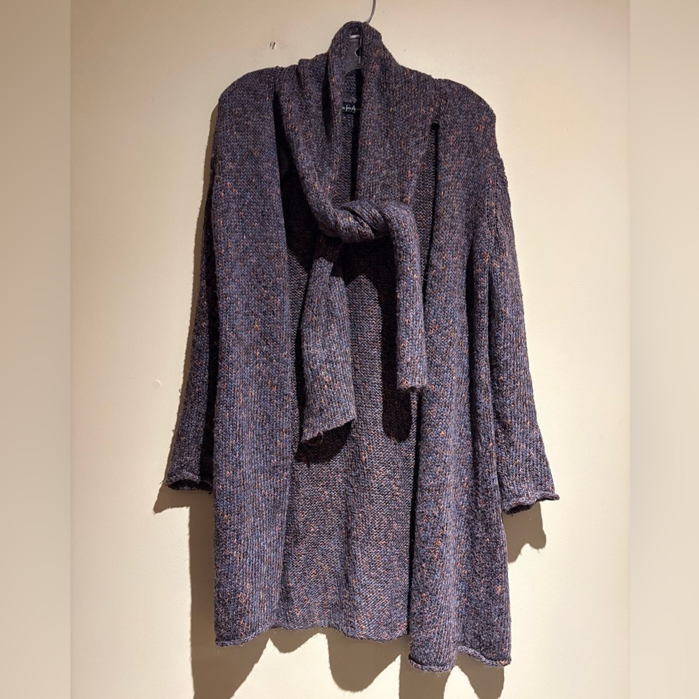 Eric Alexandre Open Knot Cardigan Built In Scarf Sleeve Holes Size Medium Purple